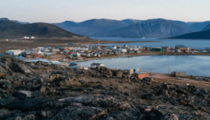Overlook of Inuit settlement of Qikiqtarjuaq, Broughton Island, Nunavut. The north