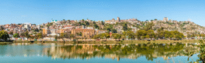 Madagascar skyline view from the Haute Ville Anosy Lake