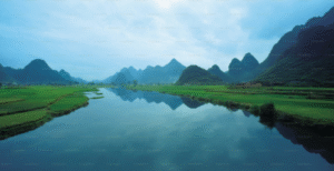 Landscape of a River and Hills