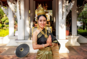 Woman Posing in Traditional Crown and Necklaces