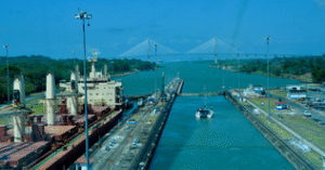 The final lock chamber in our Panama Canal transit.