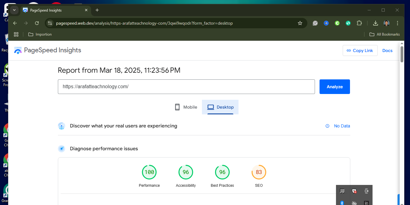 website page speed on desktop version